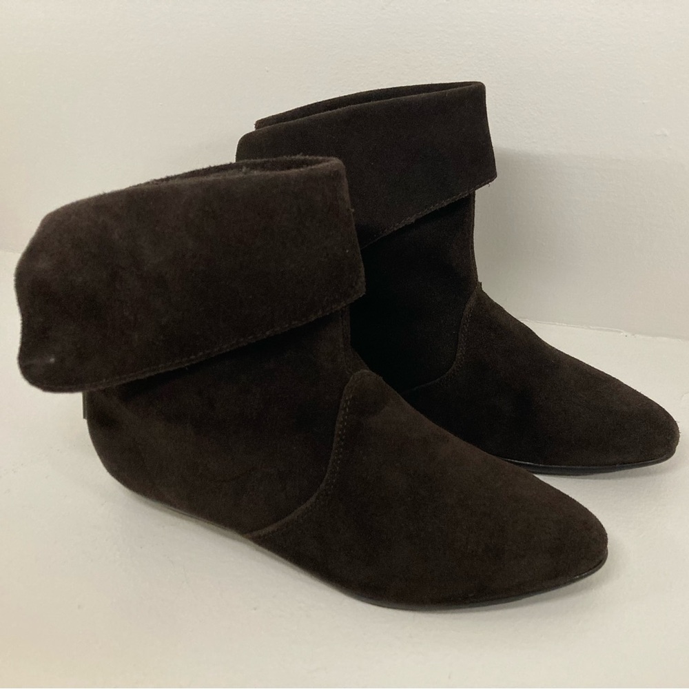 XAPPEAL Amelia Dark Brown Suede Leather Peter Pan Elven Women's Flat Booties 6.5